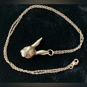 Little Silver Bunny Pendant and 20" Brass Chain